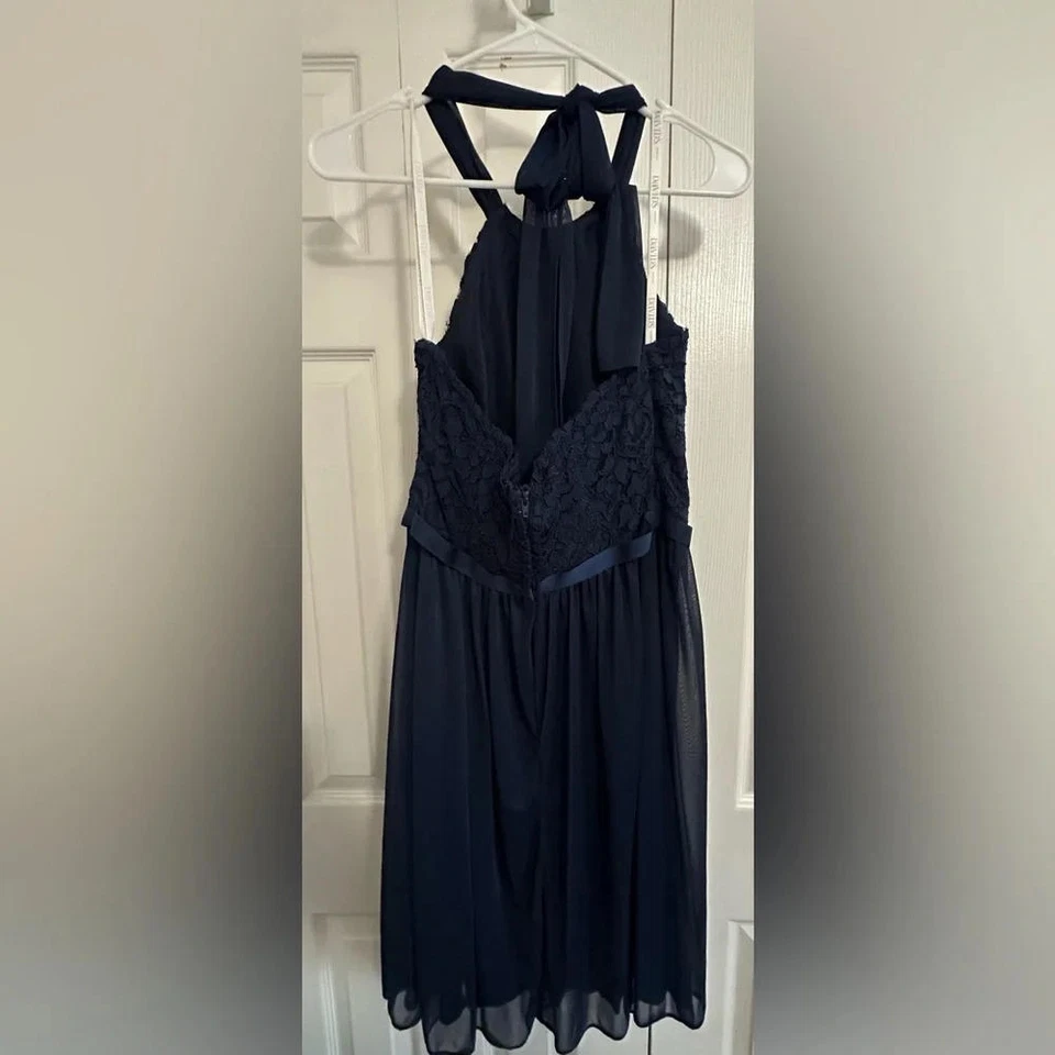 David's Bridal Navy Blue Halter Lace Chiffon Dress Size 8 - Image 2 of 3