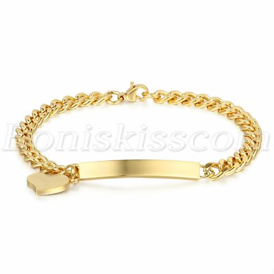 Women Personalized Custom Carved Stainless Steel ID Nameplate Bracelet Engraving