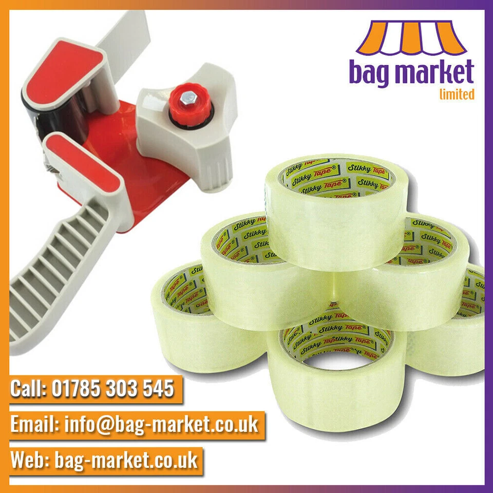 Tape Gun Dispenser + 6 Rolls Strong Stikky® Clear Parcel/Packing Tape 48mm x 66m - Image 2 of 3