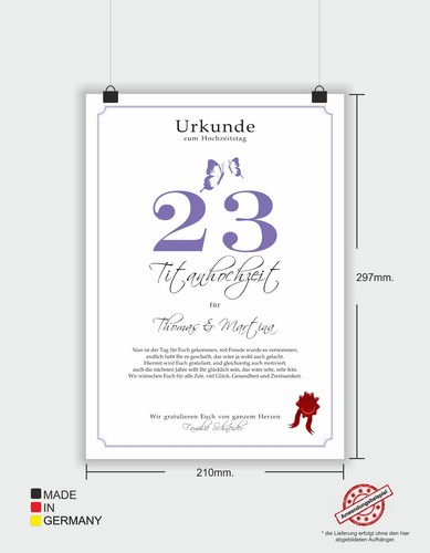 Hochzeitstag Geschenk Urkunde 1-80 Hochzeitstag Ehejubiläum wählbar - Bild 165 von 567