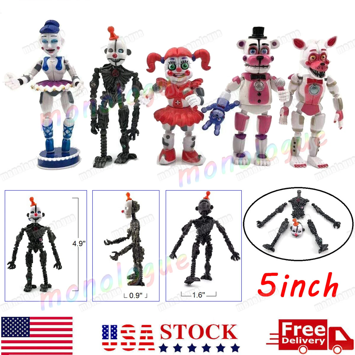 5Pcs / Set Five Nights At Freddy's Game FNAF Figure Funtime Freddy