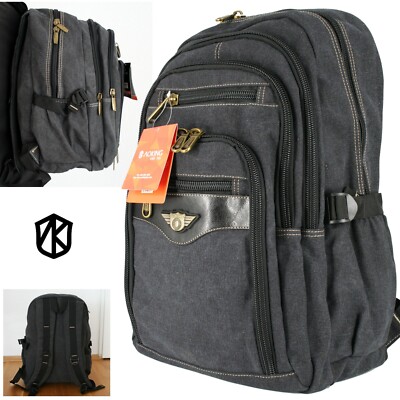 AOKING   Rucksack Daypack Reise Wander Schule Tasche Canvas Stoff Schwarz