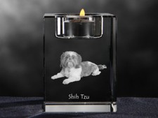 Shih Tzu, crystal candlestick with dog, souvenir, Crystal Animals USA