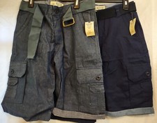 2 Boys Rustic Blue Casual Navy/Denim Khaki/Cargo Shorts w. Belts--Sz 16--New 