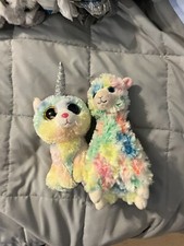 Lot of 2 Ty Beanie Babies TYsilk Confetti Heather Unicorn Cat Eye Lola Alpaca