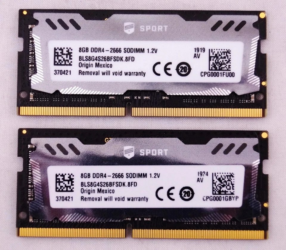 16GB DDR4-2666 Ballistix Sport by Micron, BLS8G4S26BFSDK.8FD, Free shipping! - Image 2 of 3