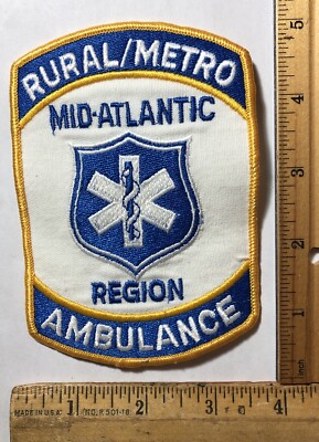 Vintage Rural Metro Ambulance Mid Atlantic Region Logo Patch EMT EMS Emergency