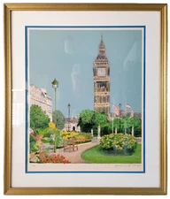 Denis Paul Noyer Big Ben London Lithograph Etching Framed Matte Mid Century