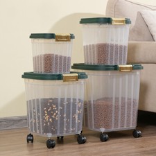 5-12KG Seal Bucket Bin Dry Food Storage Tank Container Pet Food Box on Wheels