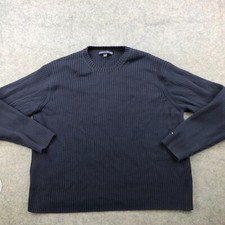 Vintage Tommy Hilfiger Sweater Mens 2XL Blue Ribed Knit Crewneck Knit Flag