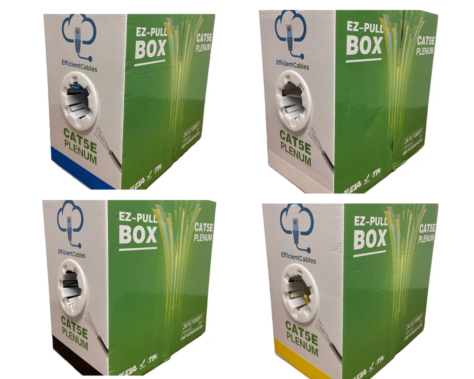 1000ft Cat5e Plenum, Cat6 CMP Bulk Ethernet Cable Blue, White, Black & Yellow - Image 3 of 3