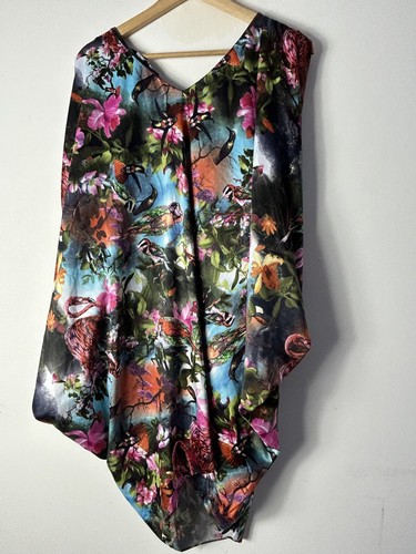 CHARLIE BROWN - Soft Silky Oversize Kaftan Dress Size 10 Birds Flowers Floral - Bild 7 von 11