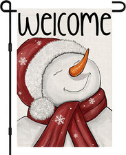 Welcome Christmas Winter Garden Flag Burlap 12X18 Inch Double Sided Outside, Sno