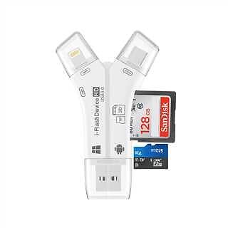 [MFi Certified] 4in1 SD Card Reader for iPhone That Reads Both SD TF Memory s...