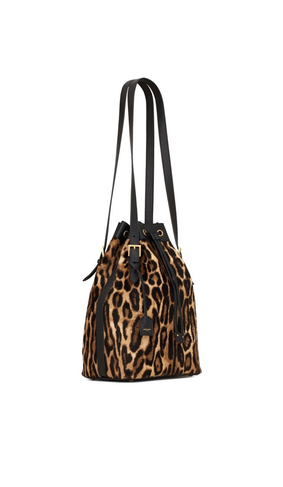 Borsa YSL Yves Saint Laurent Rivage tote secchiello animale pelliccia leopardo pelle nera
