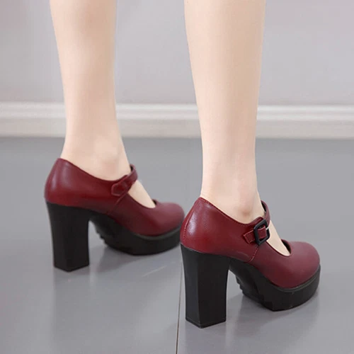 Women Mary Jane Ankle Strap Womens Chunky Platform Pumps Dressy Non-slip Buckle - Picture 9 of 26