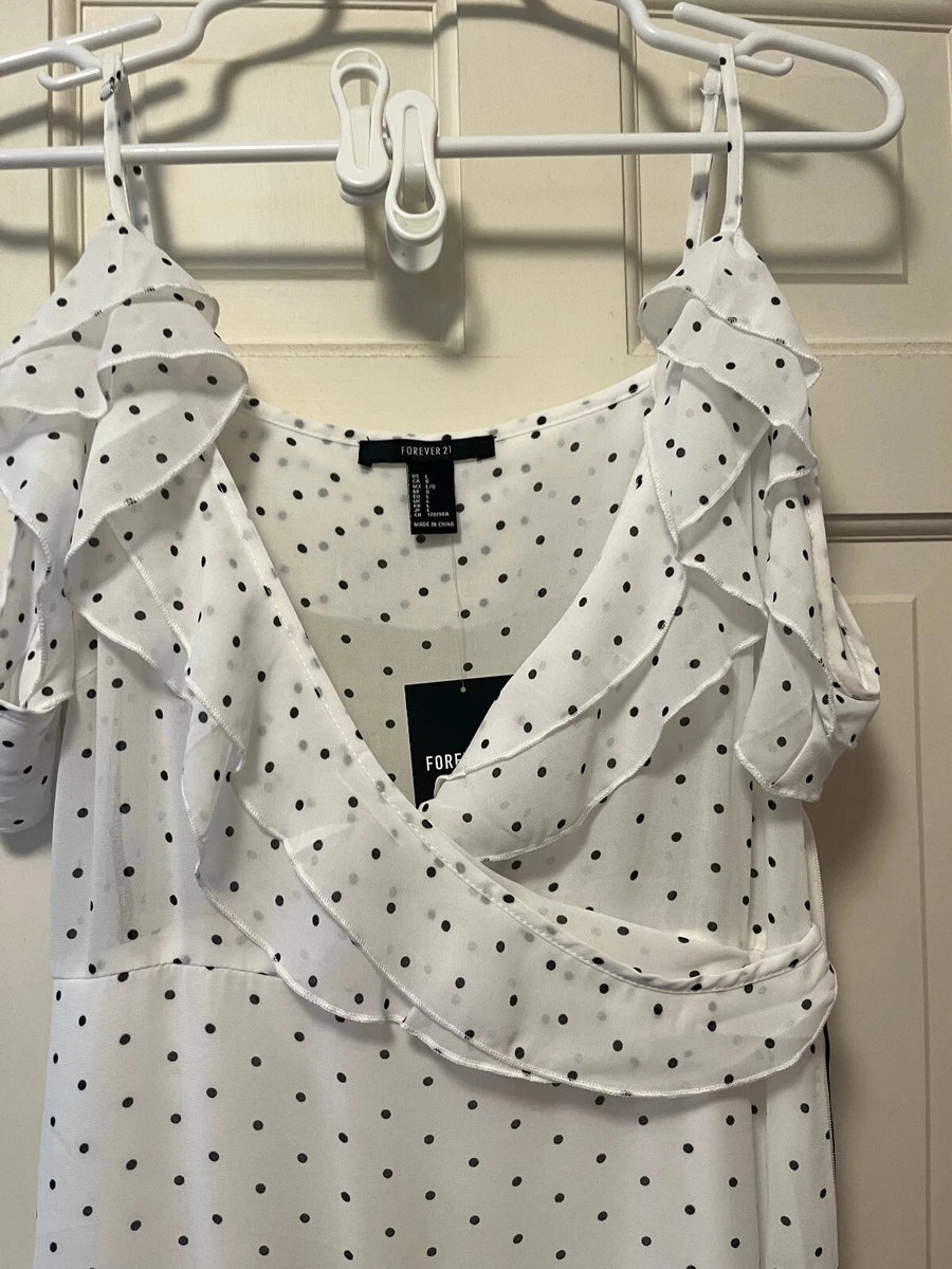 FOREVER 21 POLKA DOT RUFFLED MAXI DRESS LARGE NWT WEDDING SHOWER PARTY