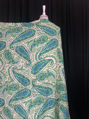 Blanco Verde Azul Boho Paisley Estampado en Viscosa Challis Tela de Confección - Imagen 2 de 3