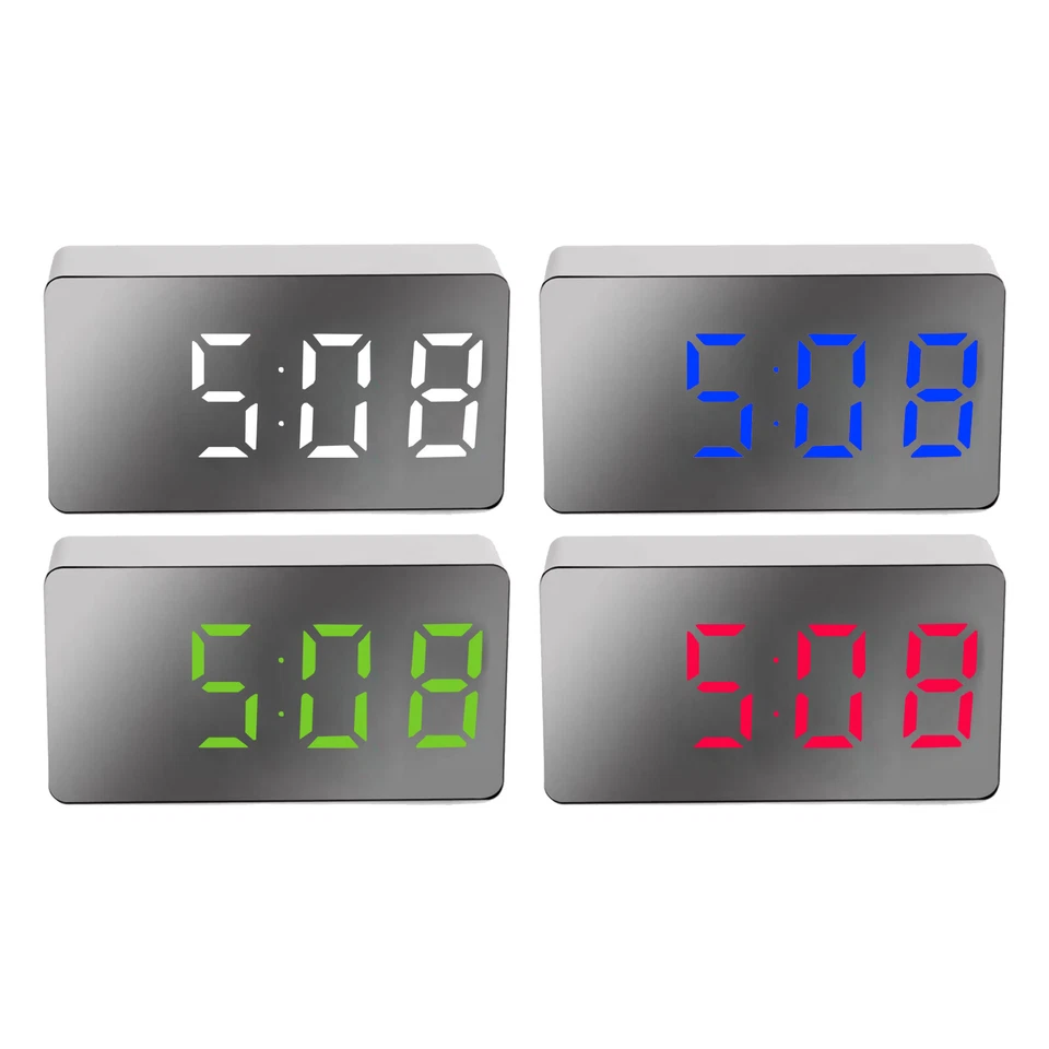 Batería USB Reloj Despertador Grande Digital Pantalla LED Espejo Tiempo Para Coche Dormitorio Foto 2 de 4