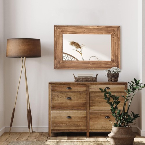 36x24 Rustic Rectangle Mirror with Distressed Wood Frame - Perfect for Any Room - Picture 5 of 10