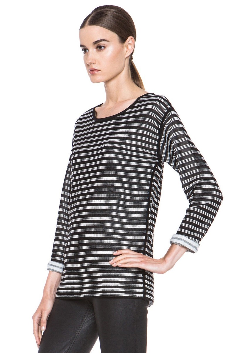 T Alexander Wang S Black White Striped Yarn Knit Pullover Sweater