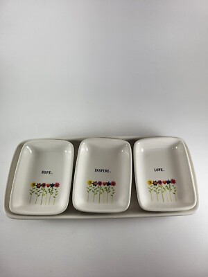 Rae Dunn Dip And Platter Set-Love-Hope-Inspire 13'' Long Flowers