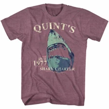 JAWS The Movie T-Shirt 77' Quints Charter Boat Mens Vintage Maroon Heather  