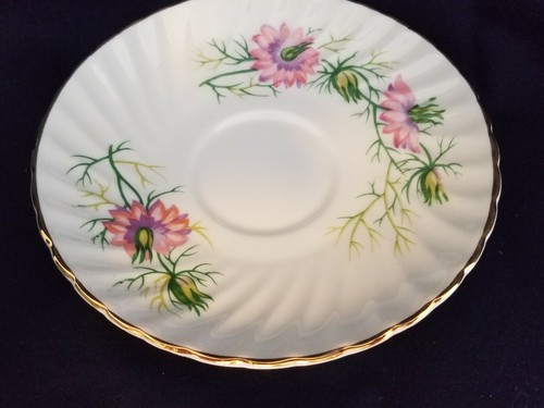 Adderley Tea Cup And Saucer Love In The Mist Pink Flowers Green Gold Rim - Picture 9 of 10