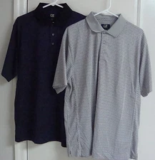 NWOT 2 Large Cutter & Buck Men's Short Sleeve Stripe Polo #MCK00685 Purple/Grey