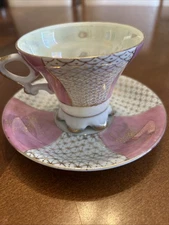 Vintage Brinn's Lusterware Pink Iridescent Japan Tea Cup And Saucer
