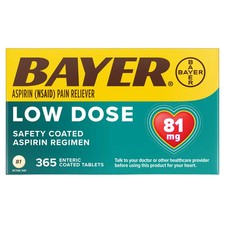 Bayer 365ct Low Dose Aspirin 81 mg Safety Coated Tablets,Exp:07/2028