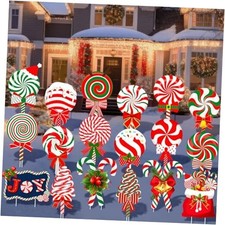 18 Pcs Christmas Candy Yard Signs with 36 Stakes 18 Shapes Outdoor Candy