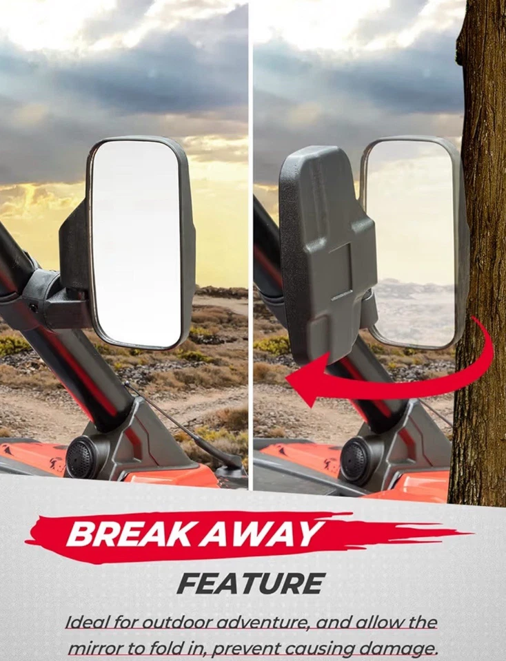 UTV Rear View Side Mirrors Set For Polaris Ranger RZR S XP Crew 570 800 900 1000 - Изображение 4 из 4