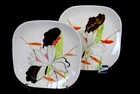 Red Wing Pottery Lotus Pattern 2 Piece Square 6 1/4" Bread Plates 1947-