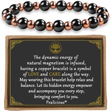 Pulsera de cobre puro y hematita magnetica de 3800 Gauss elastica para regalo