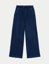 Ex M&S Women Trouser Denim Elasticated Waist Wide Leg Size 6-20, RRP £35