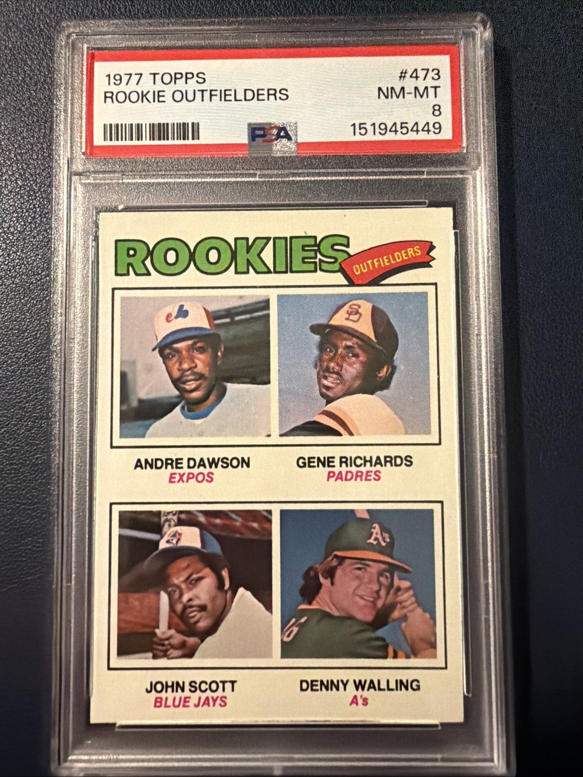 1977 Topps #473 Rookie Outfielders  Andre Dawson (RC) PSA 8 NM-MINT  Sharp