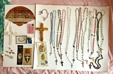 Mixed Lot Of  Vintage 12 Rosaries and Vintage Catholic Religious Items