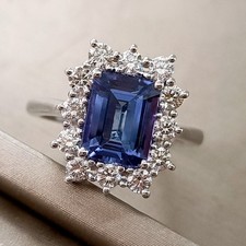 18kt white gold flower ring TANZANITE BLUE natural and DIAMONDS mod. Lady Diana