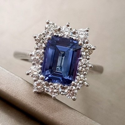 18kt white gold flower ring TANZANITE BLUE natural and DIAMONDS mod. Lady Diana