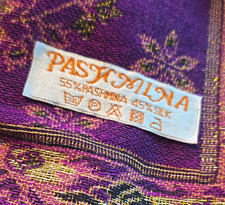 PASHMINA Reversible Silk Paisley Scarf Purple/Gold Fringe 55x13"