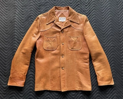 VTG 1970s Remy Leather Retro Western Rockabilly Tan Caramel Buttersoft Jacket 44 - product listing photo