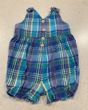 Vintage Plaid Bubble Romper Girls 24 Months Cotton All Mine Summer Blue Purple