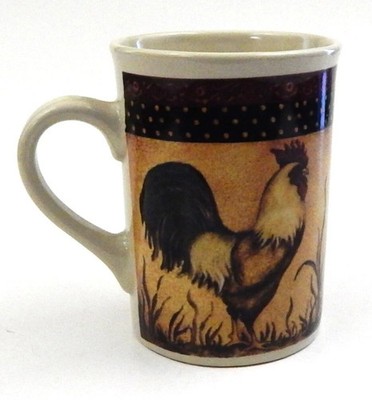 B I Inc Rooster Country Morning Coffee Mug Cup Brown