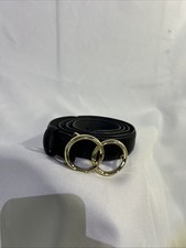 Express medium belt black synthetic leather golden double loop buckle