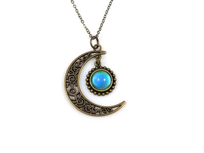 Mood Stone Necklace Mood Color Changing Necklace Cresent Moon Pendant Charm
