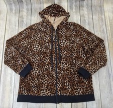 Lane Bryant Hooded Sweater Womens 14/16 Brown Cheetah Full Zip Long Sleeves