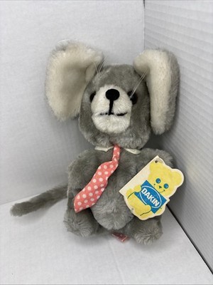 Vintage Dakin Macaroni Mouse Plush 1980 10 inches stuffed animal Pink Tie