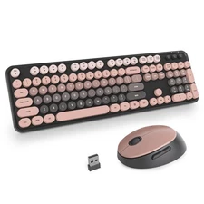 Pink Wireless Keyboard and Mouse Cute Keyboard and Mouse Combo Full Size Type...