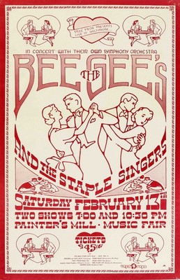 Bee Gees, Staple Singers 1971 Baltimore, MD Framed Concert Poster
